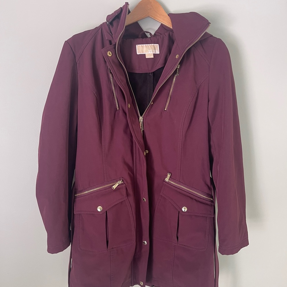 Micheal Kors Maroon Water Resistant Jacket with Gold Hardware
